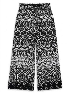 Angie Wide Leg Pants Geometric Tribal Print Black White Palazzo Lounge LARGE
